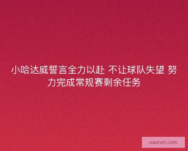 小哈达威誓言全力以赴 不让球队失望 努力完成常规赛剩余任务